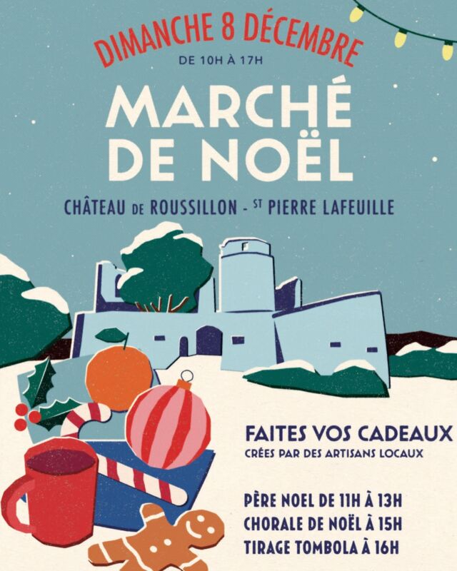 🇫🇷 RDV le dimanche 8 décembre pour notre marché de Noël au château de 10h à 17h 🏰🎄💫
⚜️ 20+ artisans locaux 
🎅 Père Noël de 11h-13h
🎶 Chorale de Noël à 15h
🤗 Tirage tombola à 16h
🍷 Food truck & vin chaud
🎁 Venez faire vous cadeaux au château
.
Merci à la merveilleuse @charline_groen pour cette affiche 🙏💕

🇬🇧 Save the date! Come along on Sunday the 8th of December for our Christmas market in the château from 10am to 5pm 🏰 🎄💫
⚜️ 20+ local artisans
🎅 Father Christmas from 11am-1pm
🎶 Christmas Choir at 3pm
🤗 Tombola draw at 4pm
🍷 Food truck & mulled wine
🎁 Get your Christmas presents sorted!
🎨 Poster by the wonderful @charline_groen
.
.
.
.
#marchedenoel #christmasmarket
#chateau #château #frenchchateau #chateaulife #laviedechateau #castle #chateaufort #medieval #moyenage #medievalcastle #lcdmr #lcdmr2 #lechateaudemesreves #lechâteaudemesrêves#lechateaudecharlieetjulien #charlieetjulien #m6 #ohmylot #cahors #chateaudanslelot